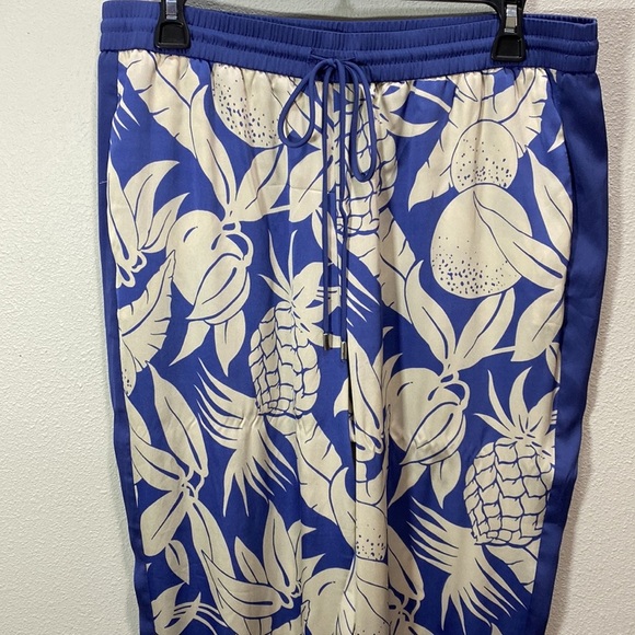 Victoria's Secret Tropical pineapple satin pajama pants blue cream - Picture 2 of 9